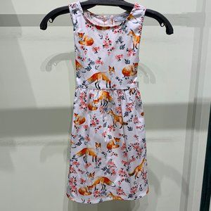 Kids Eva White Floral Fox Print Fit & Flare Tie-Back Dress